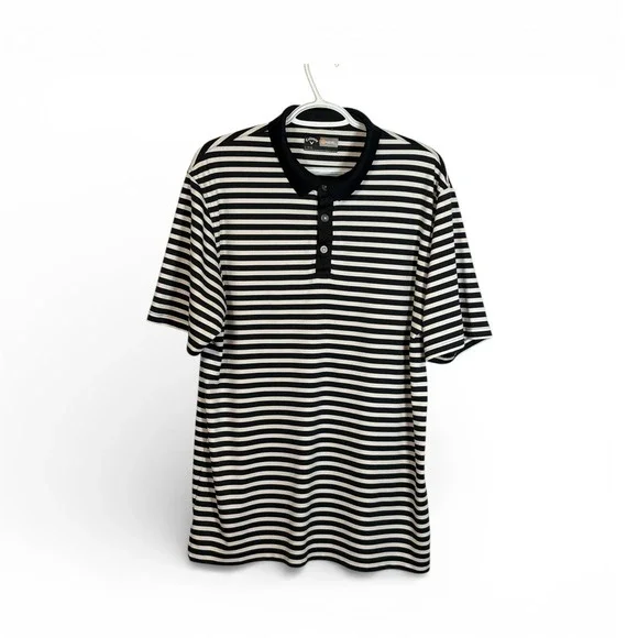 Callaway Opti‎ Dri Men's Golf Polo Shirt Black White Stripe Short Sleeve Size L