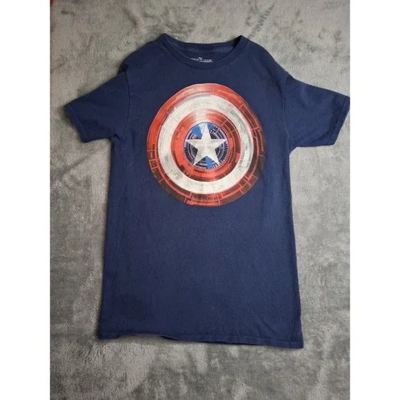 Marvel Captain America The Winter Soldier Shield T-Shirt Mens Small Navy‎ Blue
