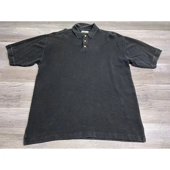 Tommy Bahama Silk Cotton‎ Blend Polo Shirt Mens Textured Short Sleeve L Black