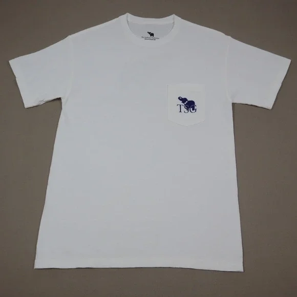 The‎ Southern Gentleman White Pocket Tee with Plaid Elephant Icon - Size M