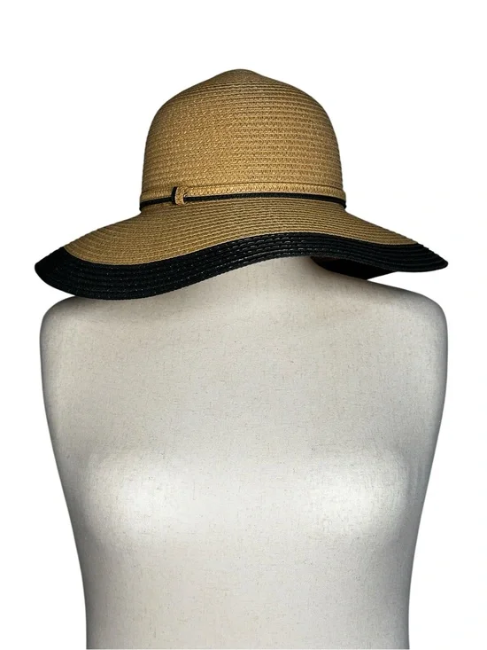 Wide Brim Straw Sun Hat with Black Trim - Women's Beach Hat