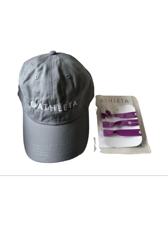 NEW Athleta Gray Logo Cotton Hat and Purple Hair tie Set one size