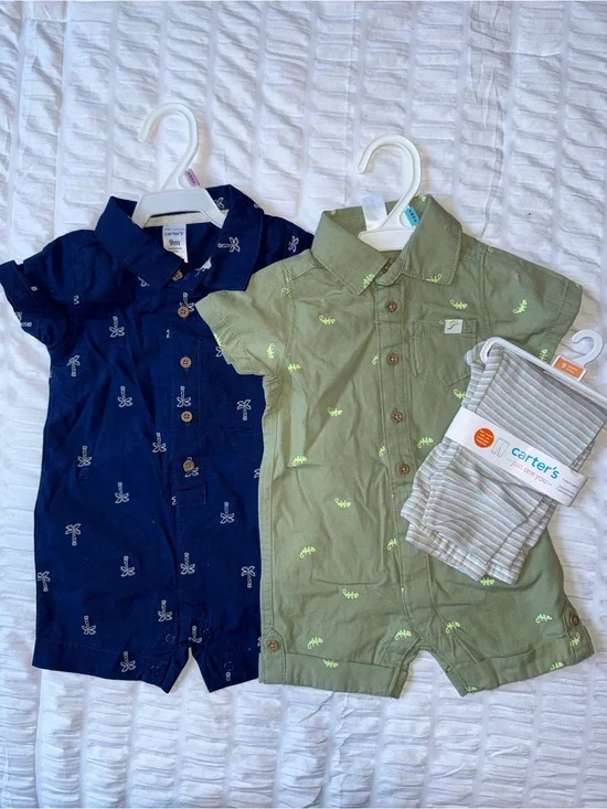 Carter's Infant Boys 2 Rompers And Pants Lot Size 6 And 9 Month NEW