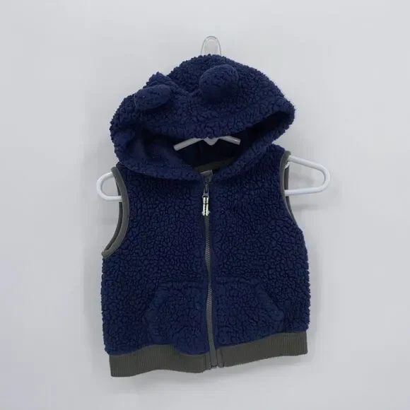 Carter's Baby Hooded Sleeveless Full Zip Fleece Vest Outdoor Jacket Blue 12 mo