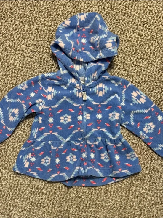 Carter's Baby Girl Fleece Full Zip Hoodie Jacket Blue Aztec Print Peplum 9 Month