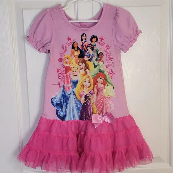 Disney Princess Girls Nightgown Pink Multi‑Character Tutu Style Size 4