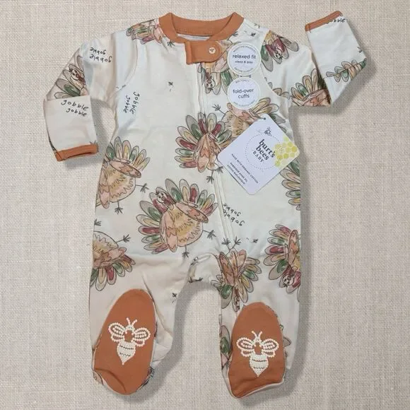 Burt’s Bees Baby Thanksgiving Turkey Organic Cotton Sleeper NWT 0-3 Footie