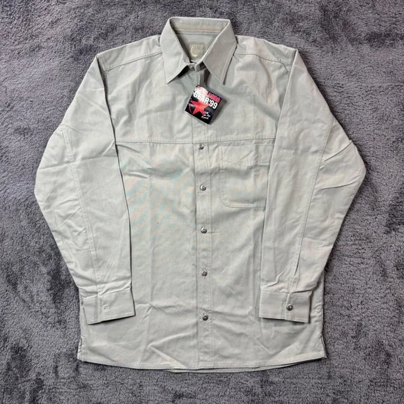 Marlboro Gear 99 Mens Small Tan Cotton Canvas Long Sleeve Button Down Shirt NWT