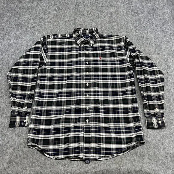 Vintage‎ Ralph Lauren Shirt Mens XL Blue Plaid Flannel Long Sleeve Hong Kong