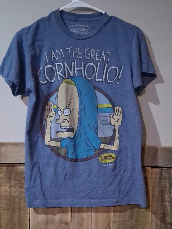Men's Blue Graphic Crew Tee — I Am The Great Cornholio Print