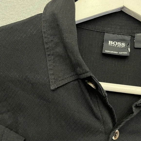 Hugo Boss Romagna 3/1 Mens Black Mercerised Cotton Short Sleeve Button Shirt S