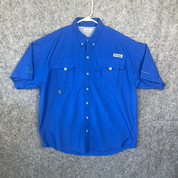Columbia‎ PFG Bahama II Fishing Shirt Men's Medium Blue Short Sleeve Omni-Shade