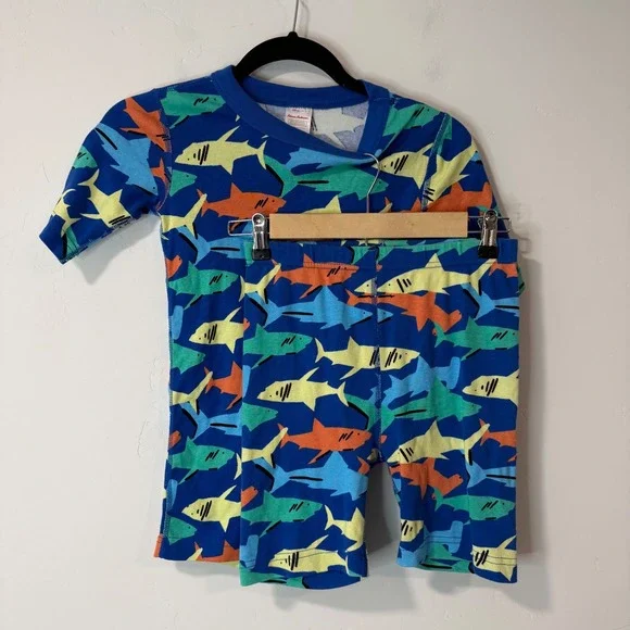 Hanna Andersson Kids Pajama Set 12 Blue Excellent Shark Organic Cotton Shortie