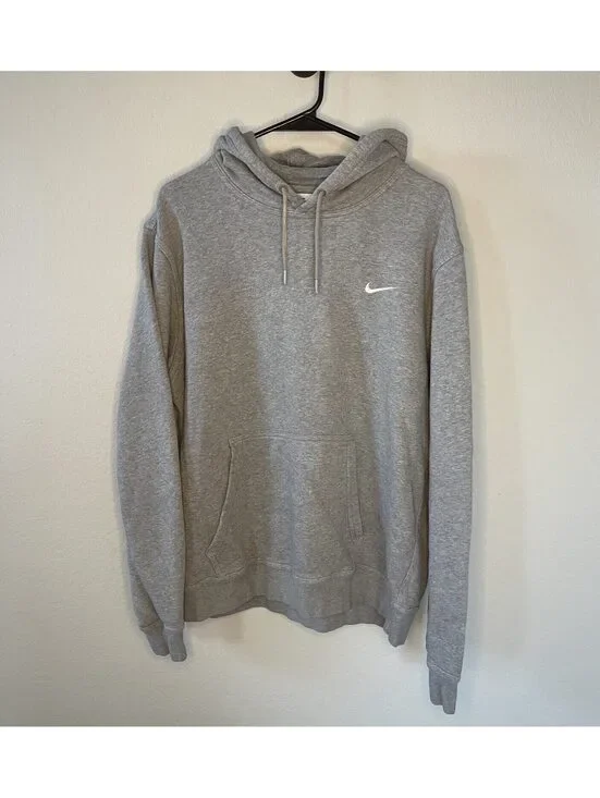 Nike Small Swoosh Hoodie Gray Pullover Fleece Sweatshirt Men's XL