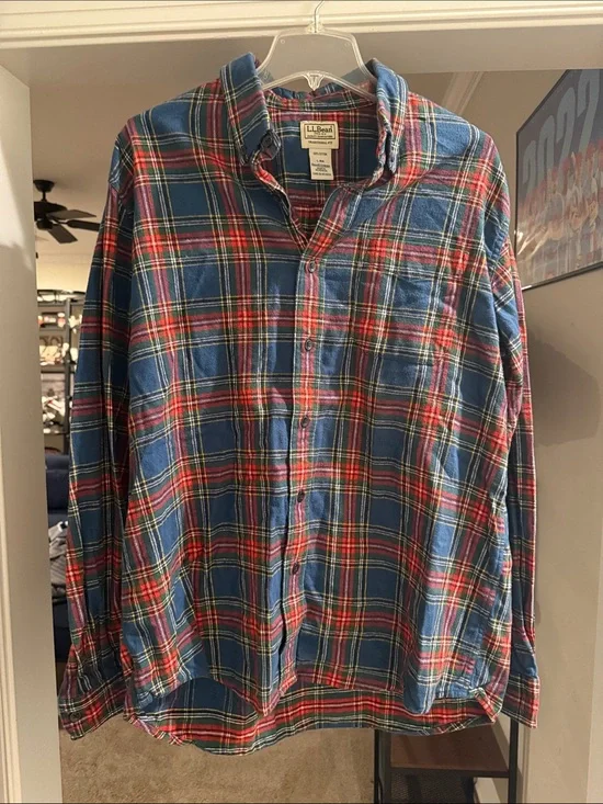 L.L. Bean Blue and Red Plaid Cotton Button-Down Shirt