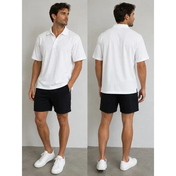 H&M Polo Shirt Coolmax Slim Fit Mens XL White Short Sleeve Minimalist Athleisure