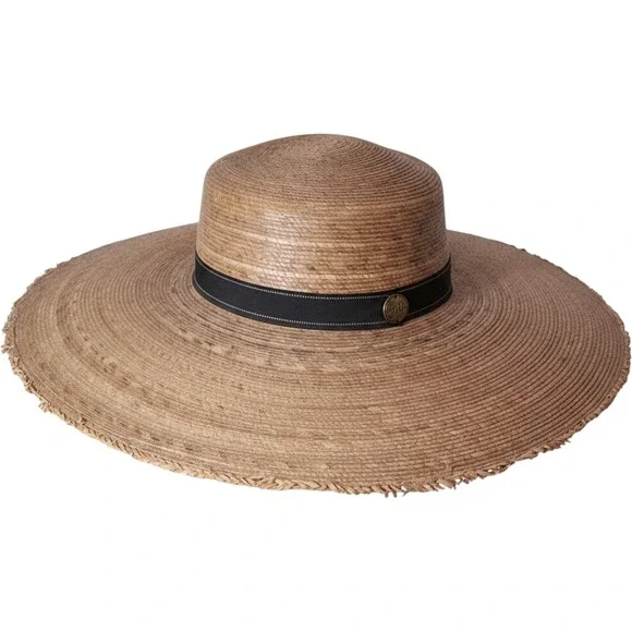 Tula Palm Straw Sun Hat Wide Brim Boater Garden Beach Hat Tan Brown Mexico