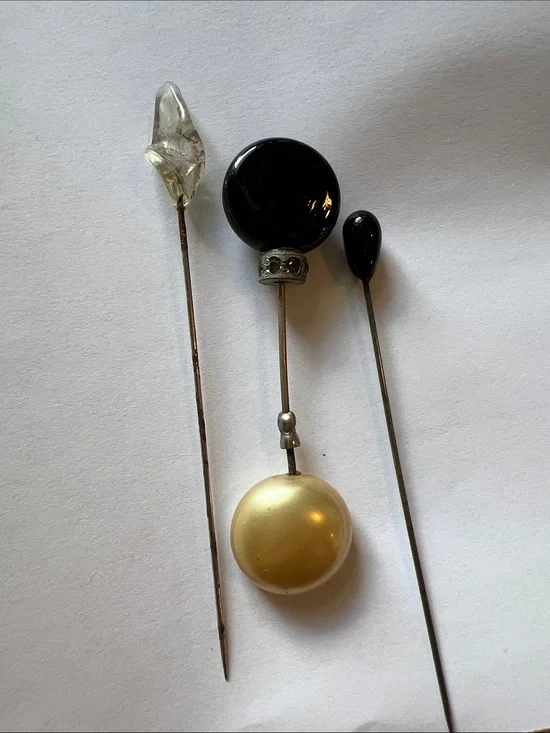 Antique spun glass plus other Victorian hat pins