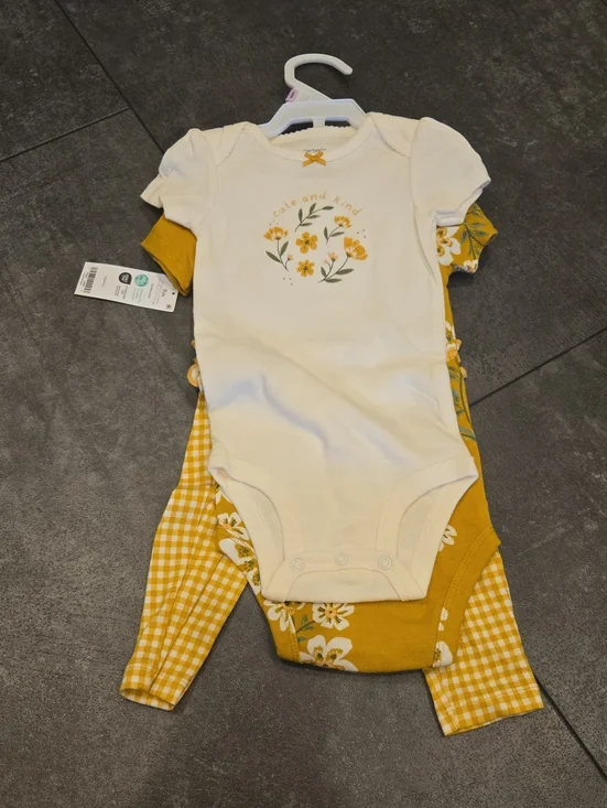 Carter's New With Tags 9m Cream and Yellow Floral Bodysuit Set