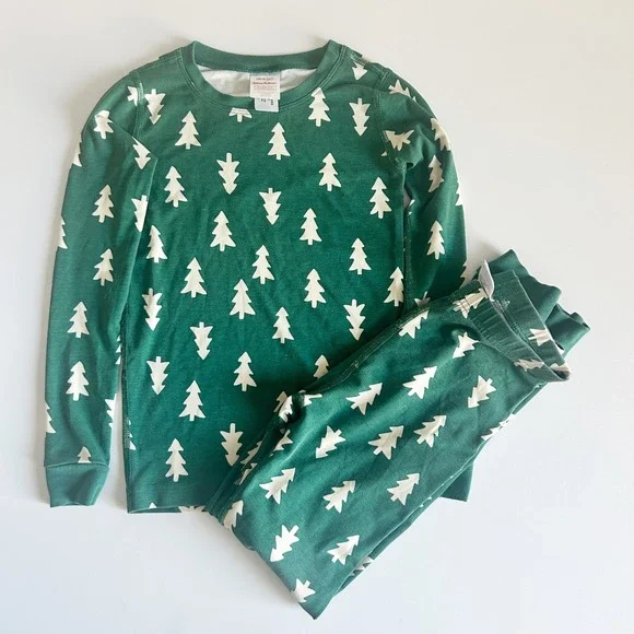 Hanna Andersson Kids Green‎ Christmas Pine Tree Modal Holiday Pajama Set Size 8