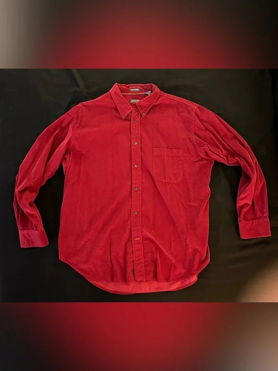 St. John's Bay Men's Red Corduroy Button Down Shirt 21-Wale Vintage XL