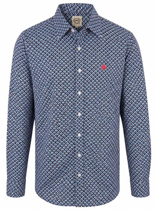 Cinch Men's Navy and Light Blue Geometric Button-Down Shirt