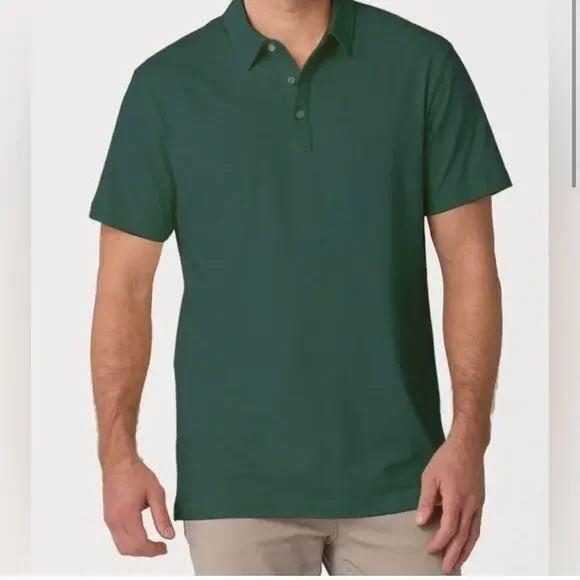 Swet Tailor Size L All In Polo In Spruce Green Side Slits 3 Button Collared NEW‎