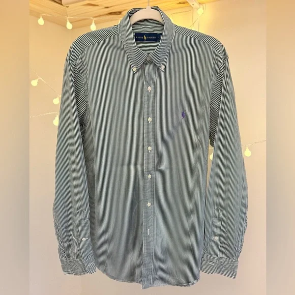 🌾 Ralph Lauren Hunter‎ Green/White Button Down Shirt