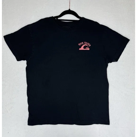 Quiksilver‎ Graphic T-Shirt Logo Tee Men's Sz L Black Surf Casual