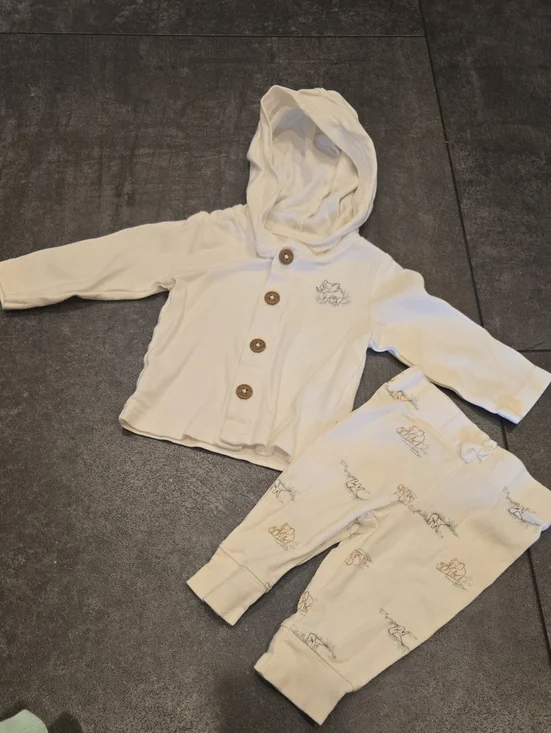 Carters 3 Month Baby Elephant Hooded Button Cardigan and Pants - Cream Like New