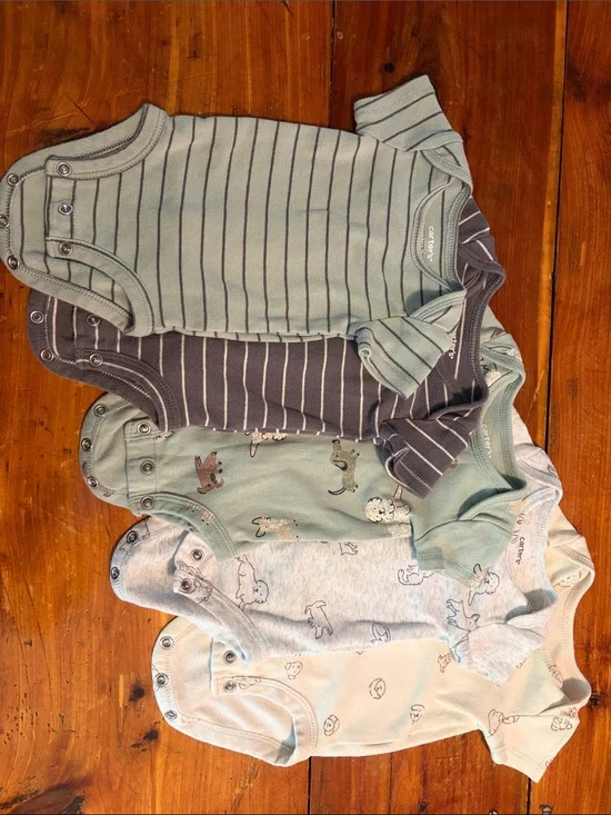 Carter's Mint Green & Heather Gray Short Sleeve Baby Onesie Set - 5 Pack