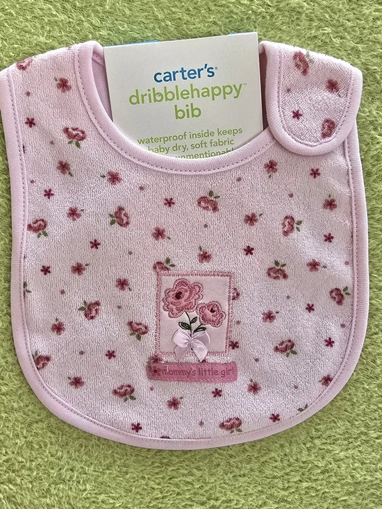 NWT  - Baby GIRLS - PINK FLOWER BIB - MOMMY'S LITTLE GIRL - Dribble-happy (Q10)