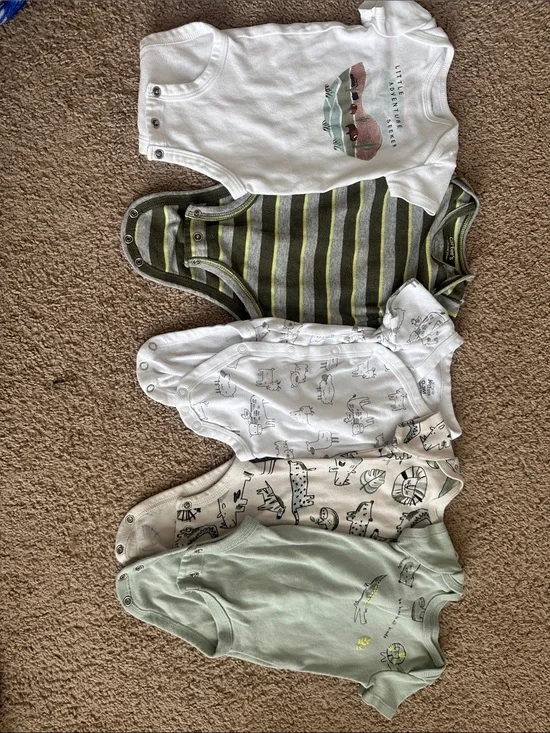 Carter's White, Green and Olive Baby One-Piece Bodysuits - 5 Pack