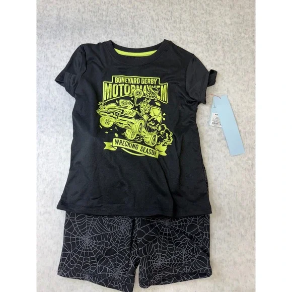 Cat & Jack Boys Boneyard‎ Derby Skeleton Monster Truck Pajama Set Black XS 4/5