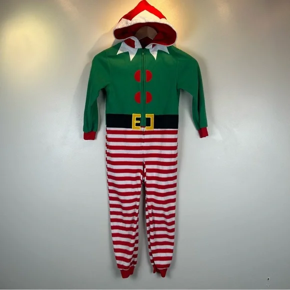 Cat & Jack Unisex Size 5 Elf One-Piece Fleece‎ Sleepwear Zip-Up Pajama with Hood