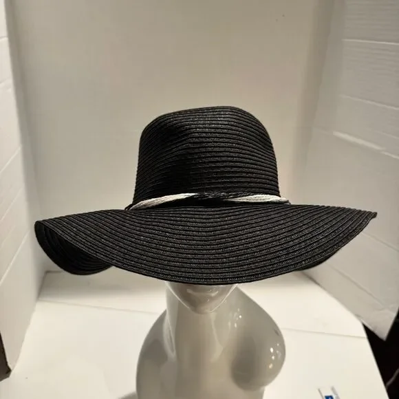 Lucky 7 Floppy Wide Brim Black Straw Hat One Size