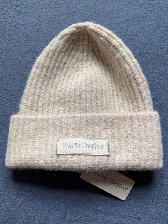 Favorite Daughter Cream Ribbed Knit Beanie