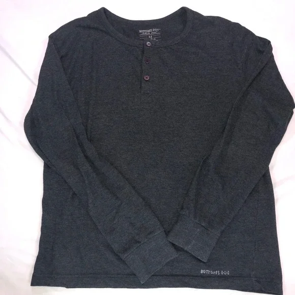Bottoms Out Mens Henley Shirt Charcoal Gray Long Sleeve Cotton Blend Size M