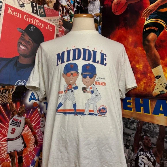 New York Mets Neil Walker Jose Reyes Retro Baseball‎ Caricature T Shirt MLB XL