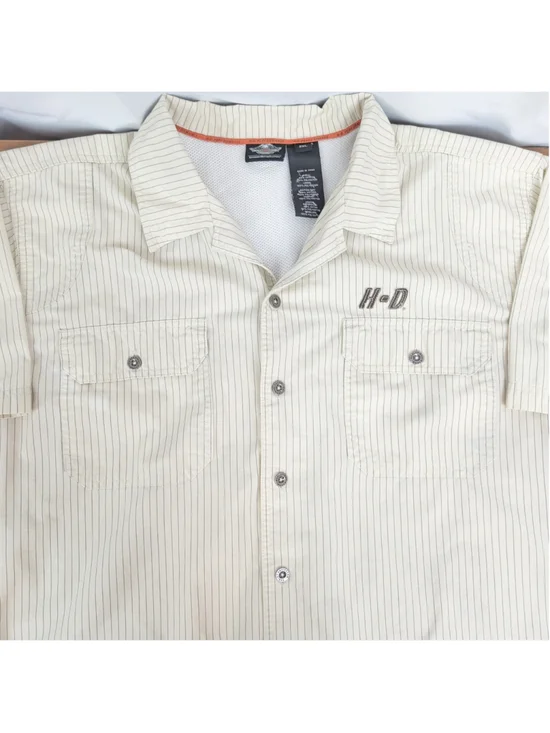 Harley Davidson Short Sleeve Button Up Striped Baseball Style Shirt XXL