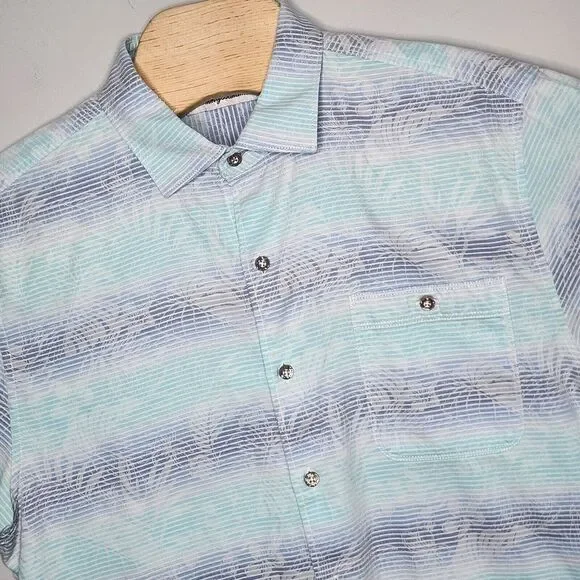 Tommy Bahama Purple Blue Palm Leaves Shirt Men's M Short‎ Sleeve Button Cotton
