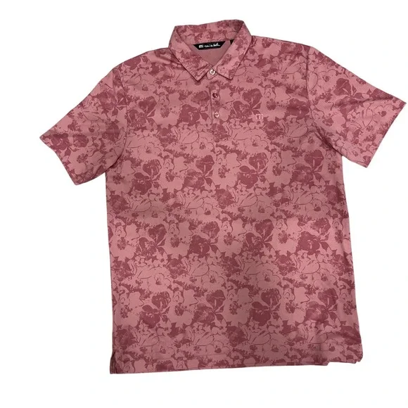 TravisMathew Polo Shirt Mens Size Large Pink Floral‎ Print Golf Top Excellent