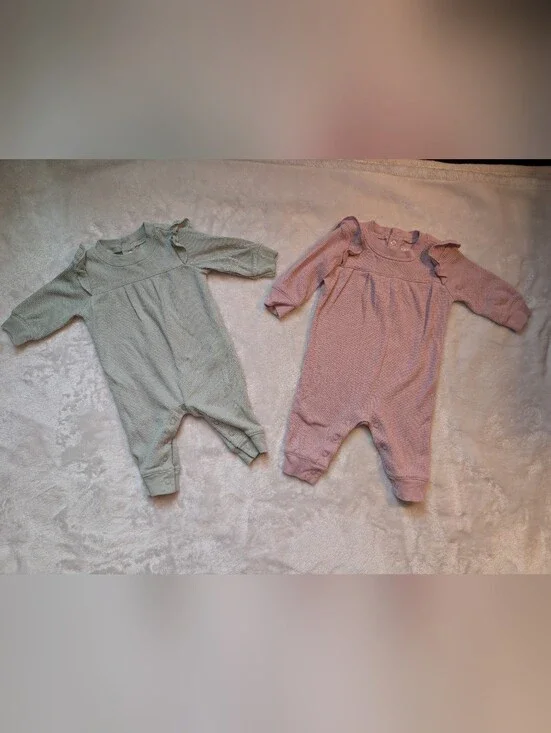 Carter's Baby Girl 3M Waffle Knit Romper Bundle 2-Piece Pink & Sage 3 Months VGU