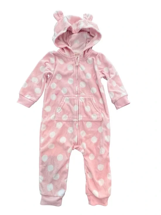 New Carter's Baby Girl 12M Pink/White Hooded Fleece Jumpsuit