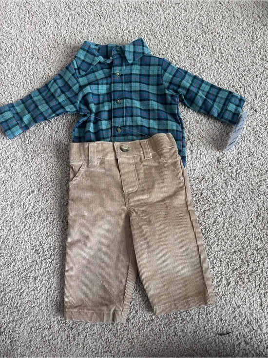 Carter's Teal and Navy Plaid Button-Down Shirt and Corduroy Pants