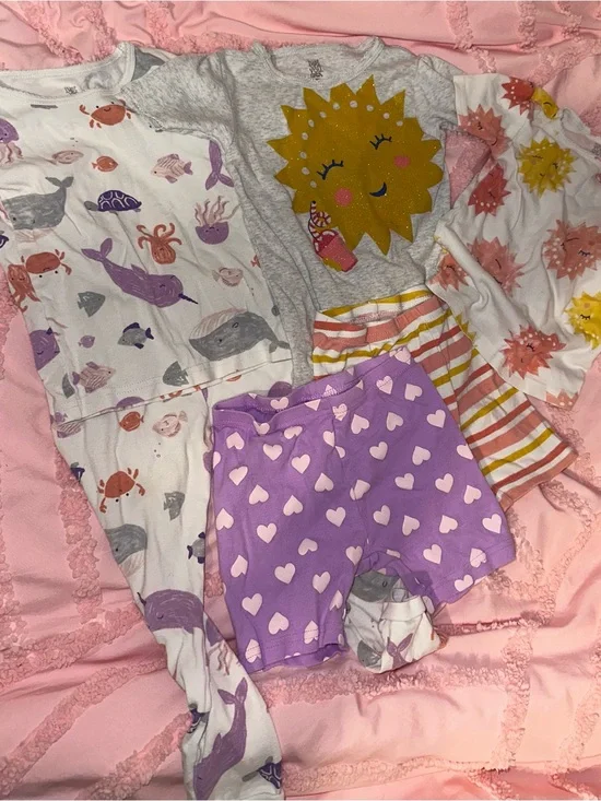 Kids‎ Sun & Heart Pajama Set - Purple, Yellow, White