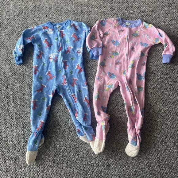 Vintage Sesame‎ Street Footed Pajamas. Sleepers. Elmo, Big Bird. 2T