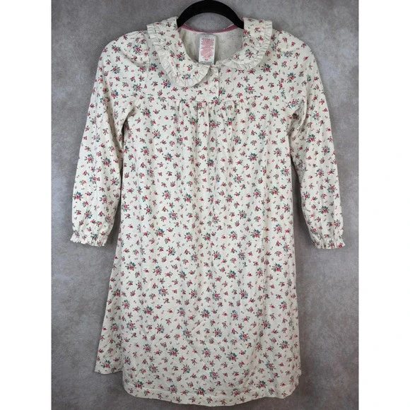 Mini Boden Nightgown Girls 8-9Y Cream Floral Ruffle Peter Pan Collar Sleep Dress