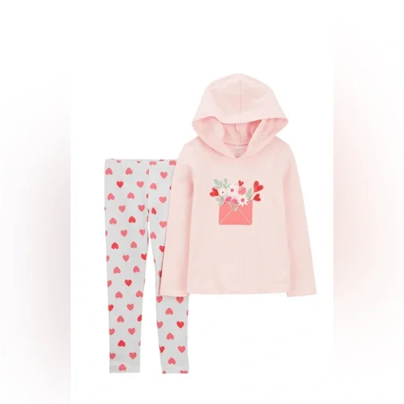 Baby 2-Piece Valentine's‎ Heart Hooded Top & Legging Set. SIZE 18 MONTHS