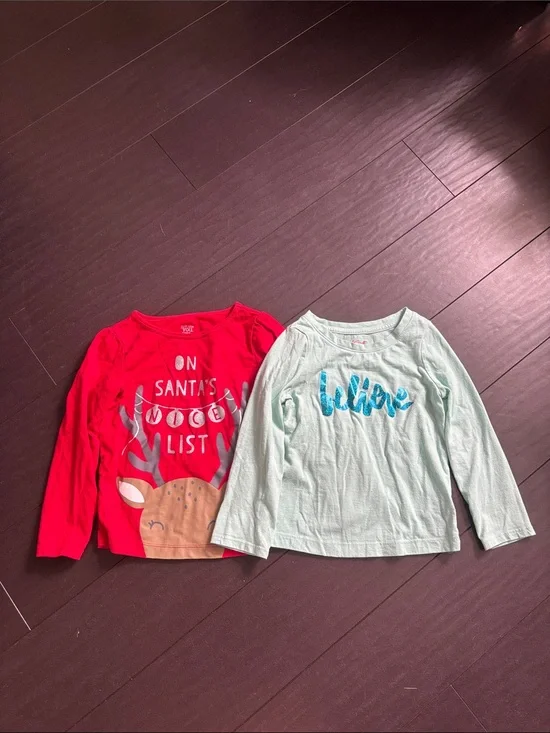 Carter's Red Reindeer Holiday Tee & Mint 'Believe' Long Sleeve Top - Set